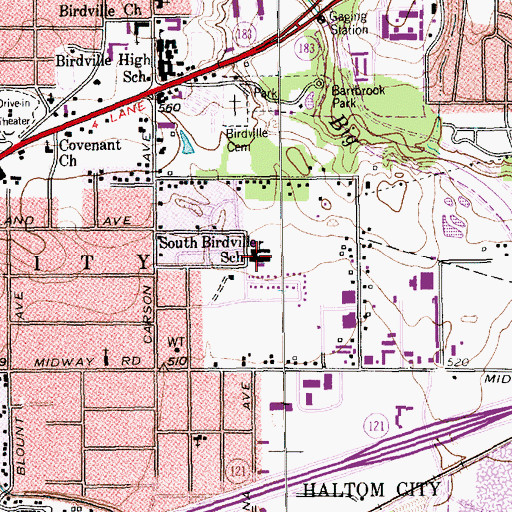 Topographic Map of South Birdville School, TX