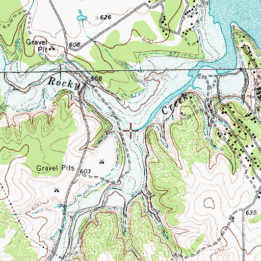 Topographic Map of South Fork Rocky Creek, TX
