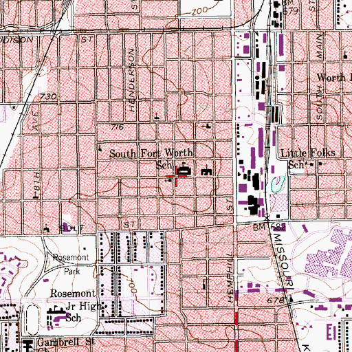 Topographic Map of South Fort Worth School, TX