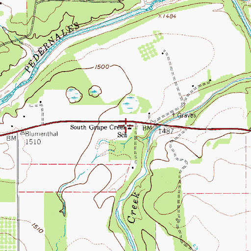 Topographic Map of South Grape Creek School, TX