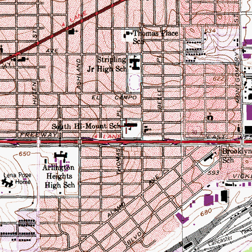 Topographic Map of South Hi-Mount School, TX