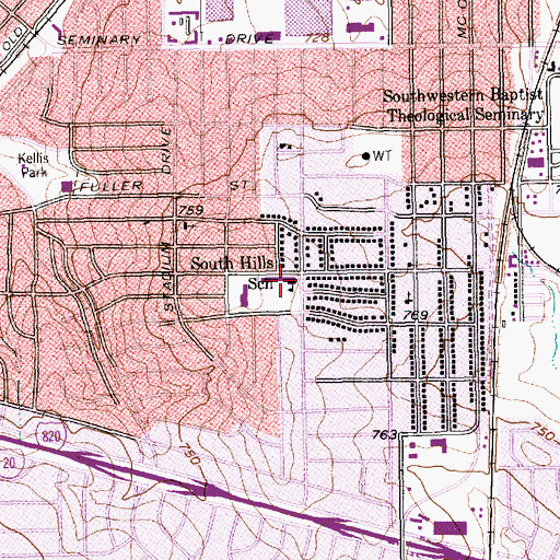 Topographic Map of South Hills School, TX