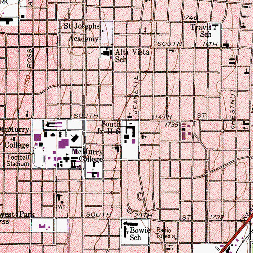 Topographic Map of South Junior High School, TX