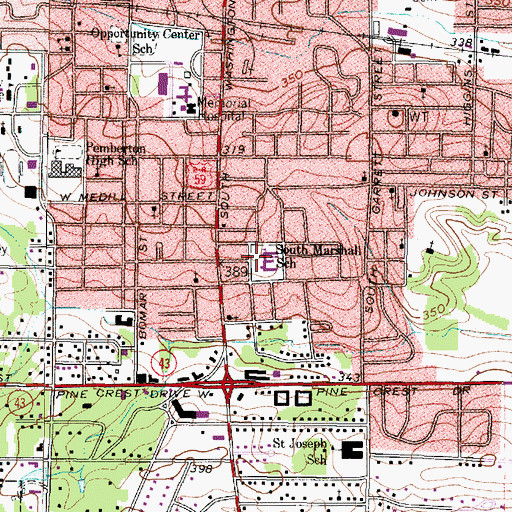 Topographic Map of South Marshall School, TX