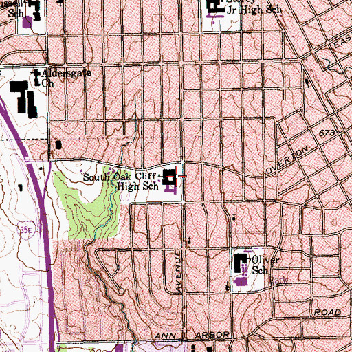Topographic Map of South Oak Cliff High School, TX
