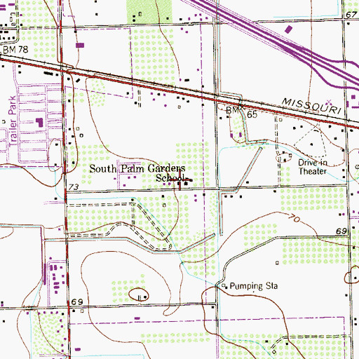 Topographic Map of South Palm Gardens School, TX