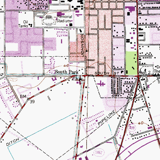 Topographic Map of South Park Church, TX