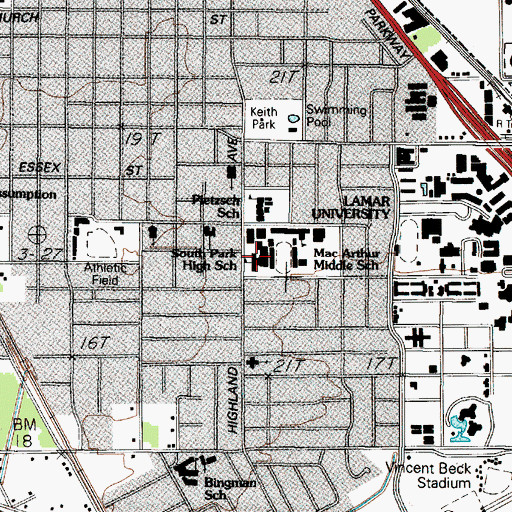 Topographic Map of South Park High School, TX