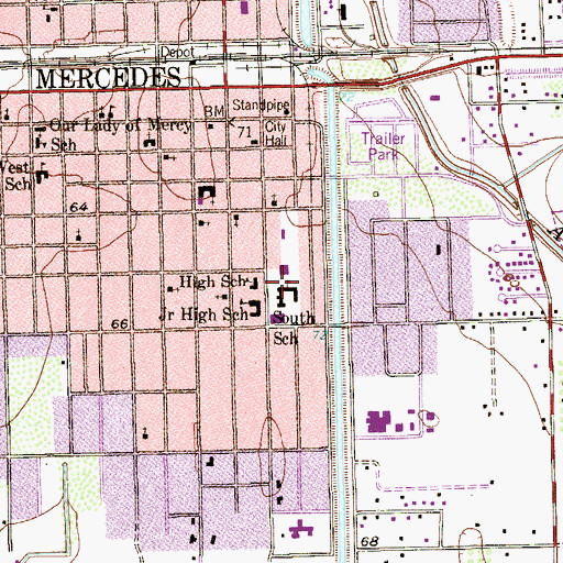 Topographic Map of South School, TX