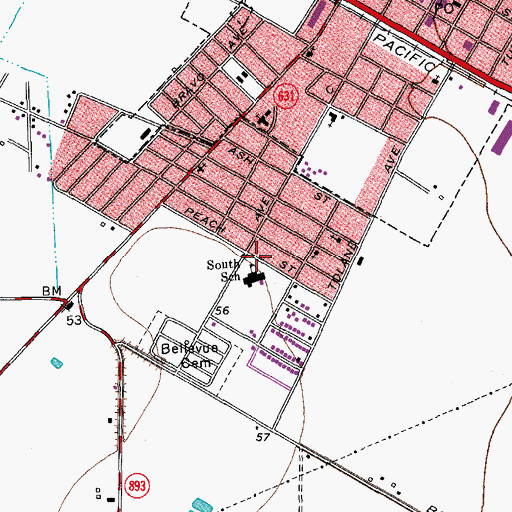Topographic Map of South School, TX
