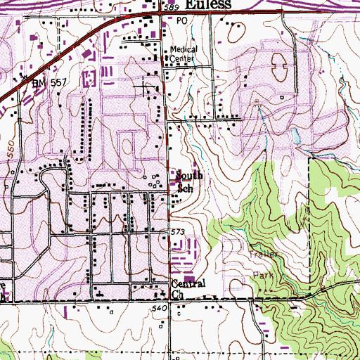Topographic Map of South School, TX