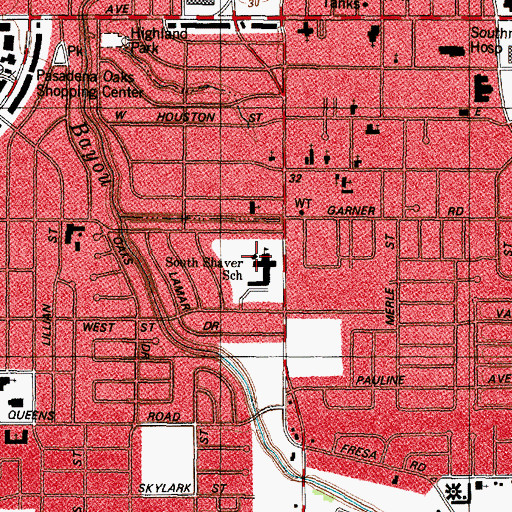 Topographic Map of South Shaver School, TX