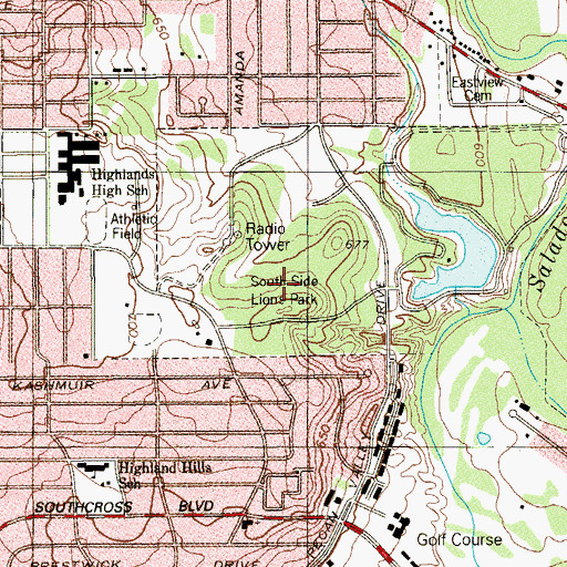 Topographic Map of South Side Lions Park, TX