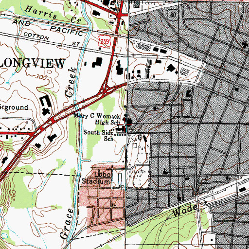 Topographic Map of South Side School, TX