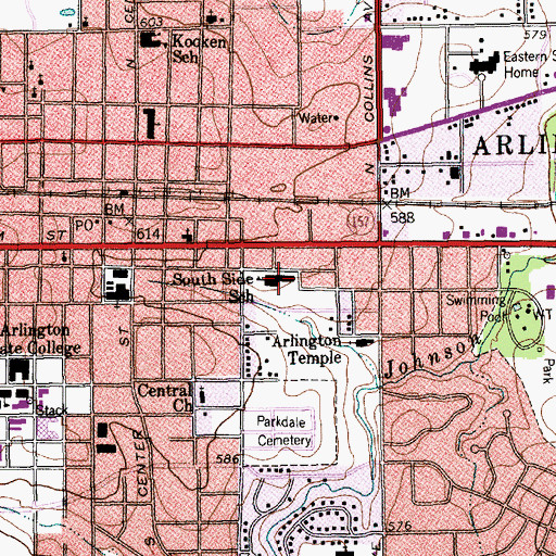 Topographic Map of South Side School, TX