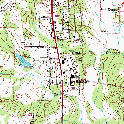 Topographic Map of South Side School, TX