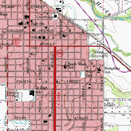 Topographic Map of South Ward School, TX