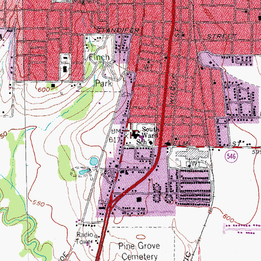 Topographic Map of South Ward School, TX