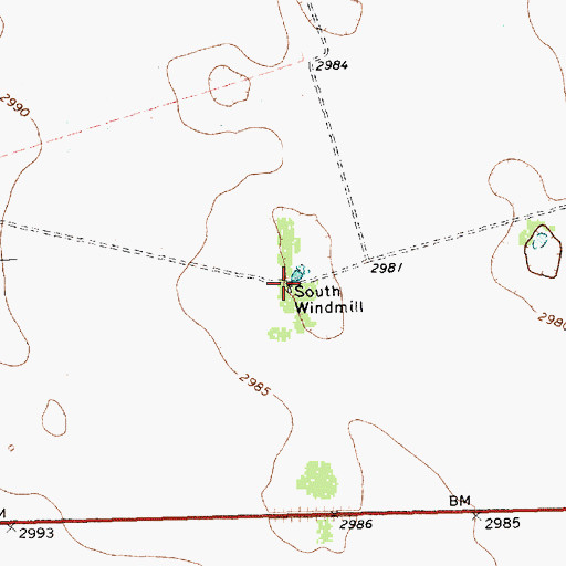 Topographic Map of South Windmill, TX
