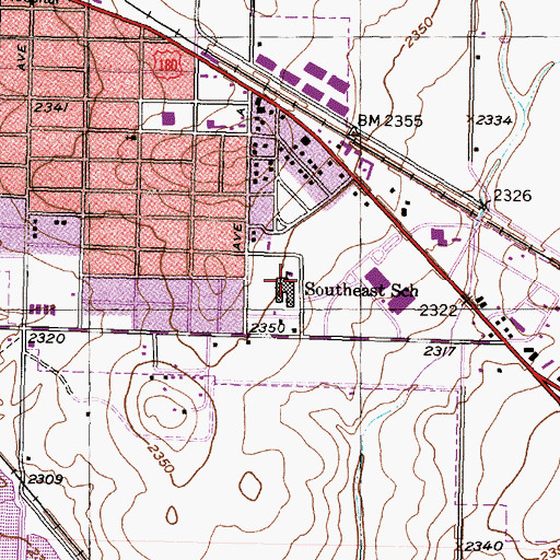 Topographic Map of Southeast School, TX