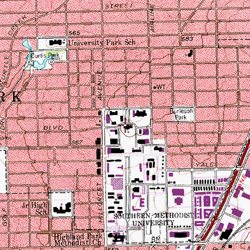 Topographic Map of Southern Methodist University, TX