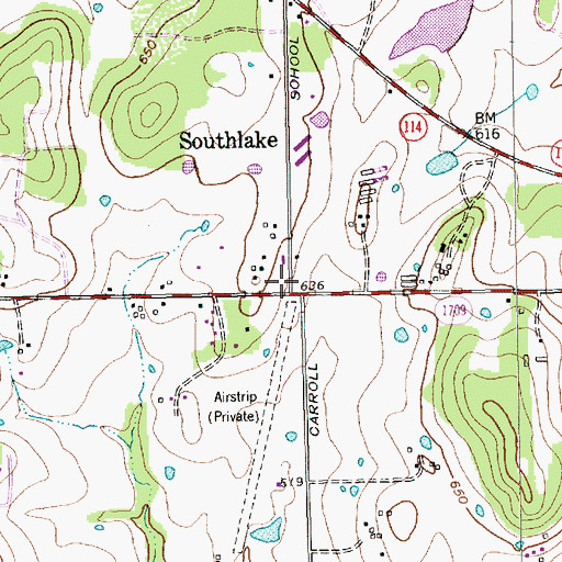 Topographic Map of Southlake, TX