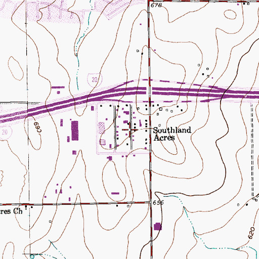 Topographic Map of Southland Acres, TX