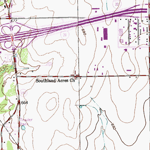 Topographic Map of Southland Acres Church, TX