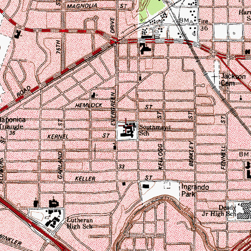 Topographic Map of Southmayd School, TX