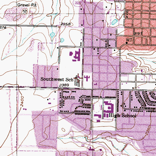 Topographic Map of Southwest School, TX