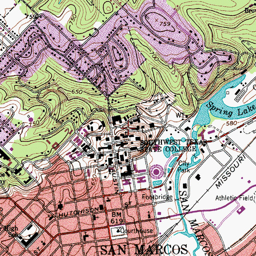 Topographic Map of Texas State University - San Marcos, TX