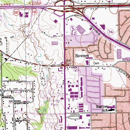 Topographic Map of Sowers, TX
