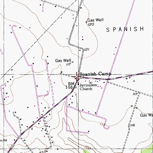 Topographic Map of Spanish Camp, TX