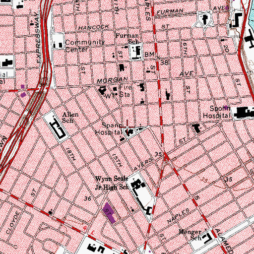 Topographic Map of Spann Hospital, TX