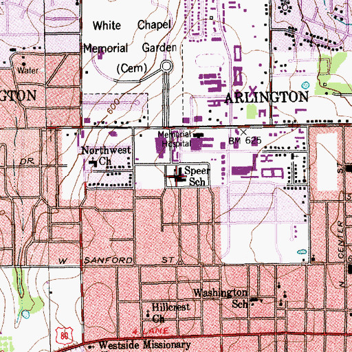 Topographic Map of Speer School, TX