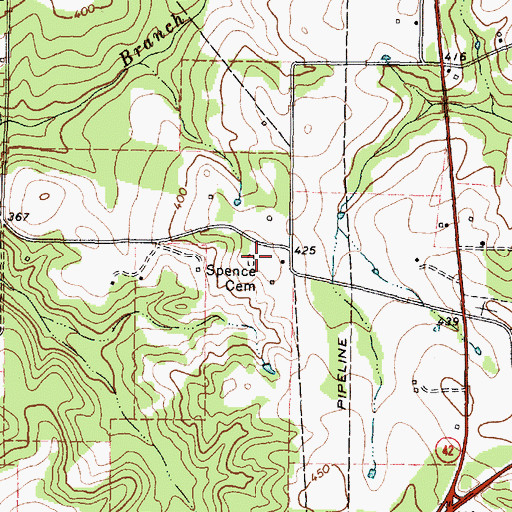 Topographic Map of Spence Cemetery, TX