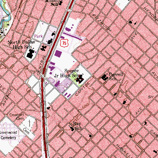 Topographic Map of Alex W Spence Talented - Gifted Academy, TX