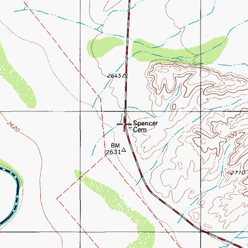 Topographic Map of Spencer Cemetery, TX