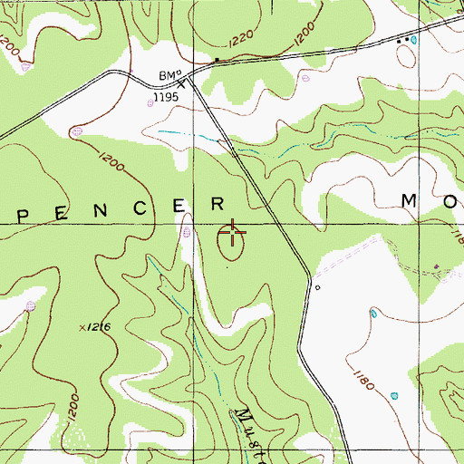 Topographic Map of Spencer Mountain, TX