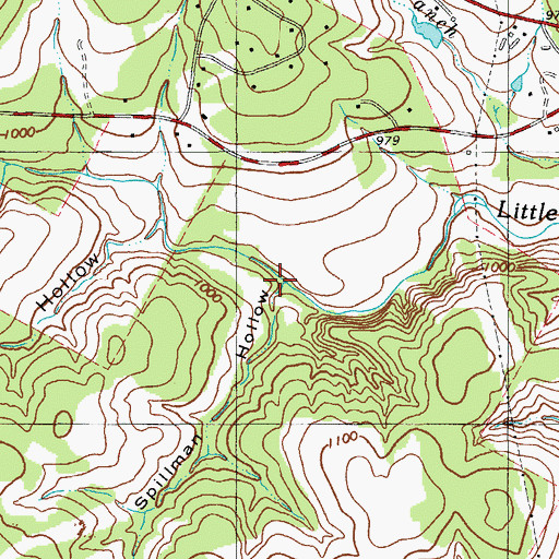 Topographic Map of Spillman Hollow, TX