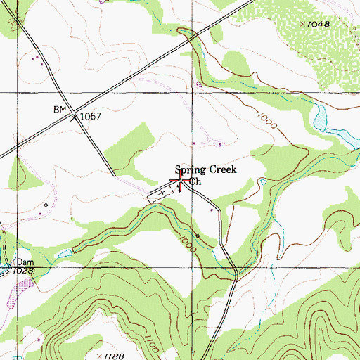 Topographic Map of Spring Creek Church, TX
