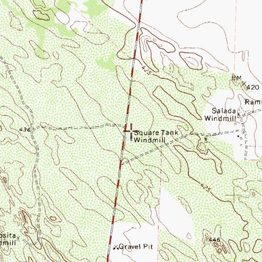 Topographic Map of Square Tank Windmill, TX