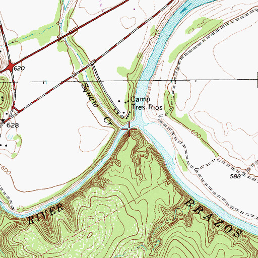 Topographic Map of Squaw Creek, TX
