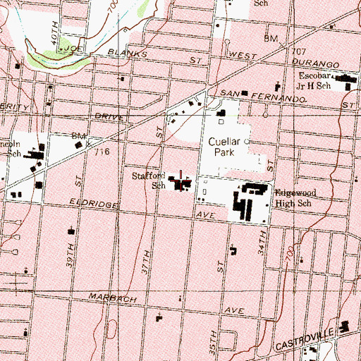 Topographic Map of Stafford School, TX