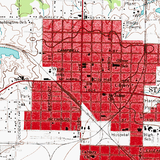 Topographic Map of Stamford, TX