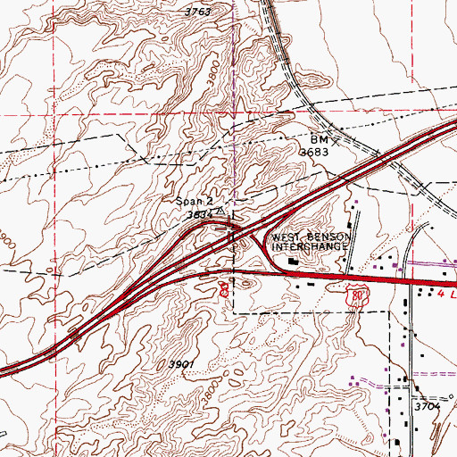 Topographic Map of West Benson Interchange, AZ