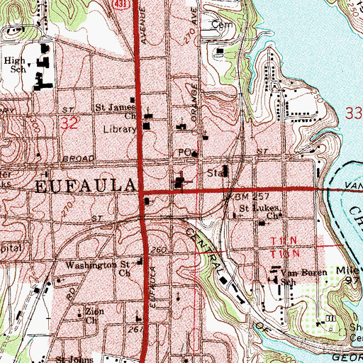 Topographic Map of First Baptist Church, AL