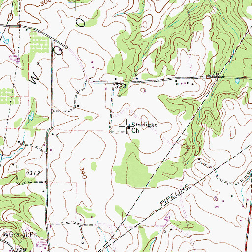 Topographic Map of Starlight Church, TX
