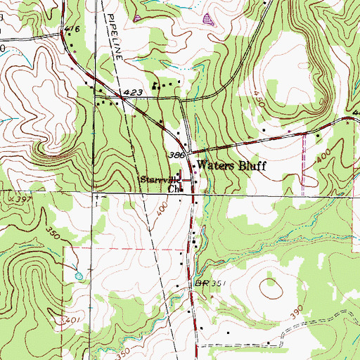 Topographic Map of Starville Church, TX