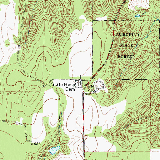 Topographic Map of State Hospital Cemetery, TX